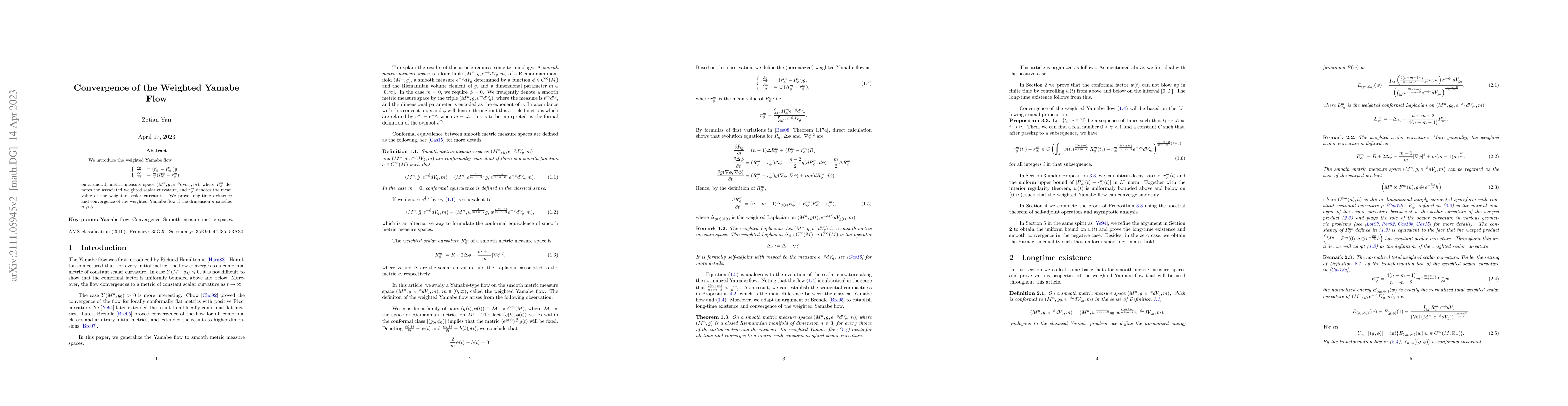Thumbnail for Convergence of the Weighted Yamabe Flow