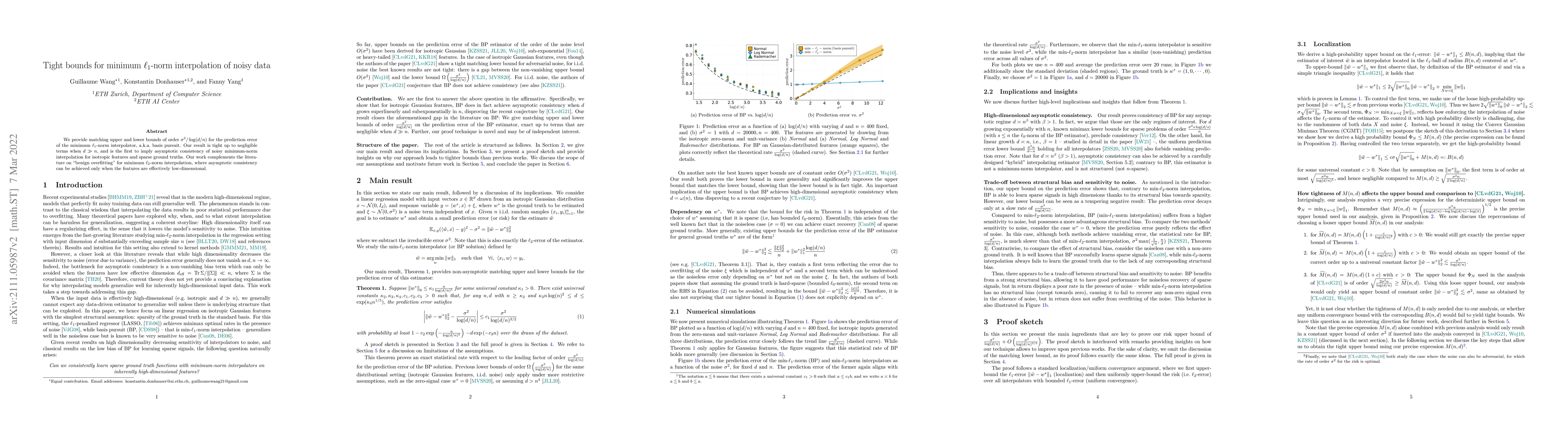 Thumbnail for Tight bounds for minimum l1-norm interpolation of noisy data
