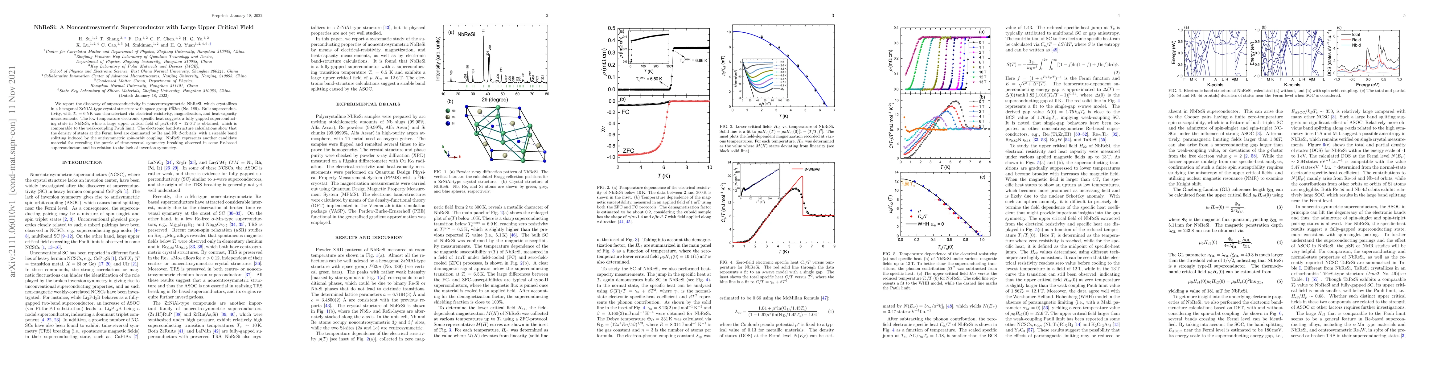 Thumbnail for NbReSi: A Noncentrosymetric Superconductor with Large Upper Critical
  Field