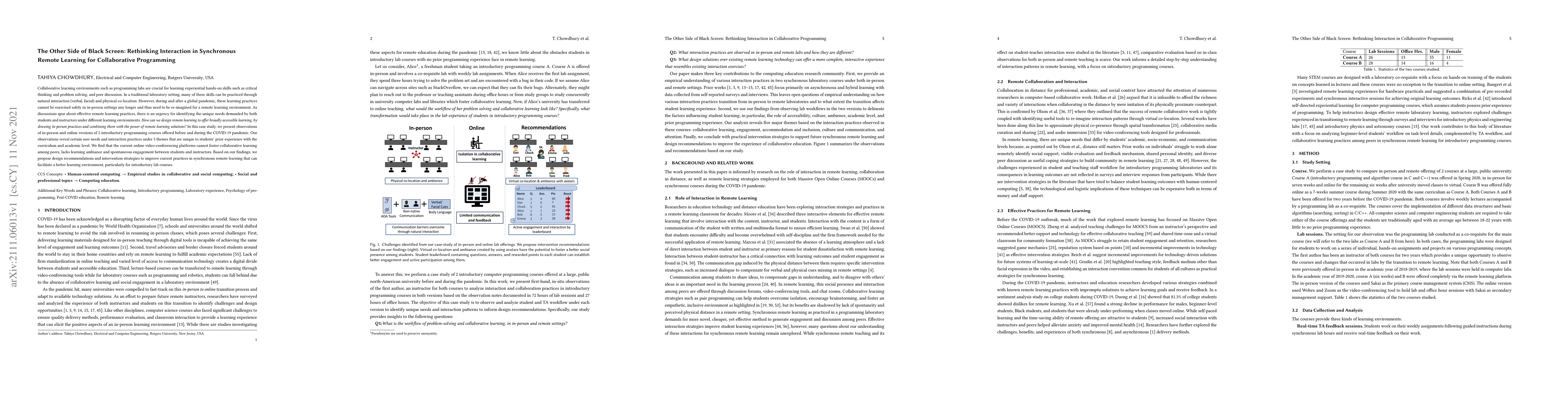 Thumbnail for The Other Side of Black Screen: Rethinking Interaction in Synchronous
  Remote Learning for Collaborative Programming