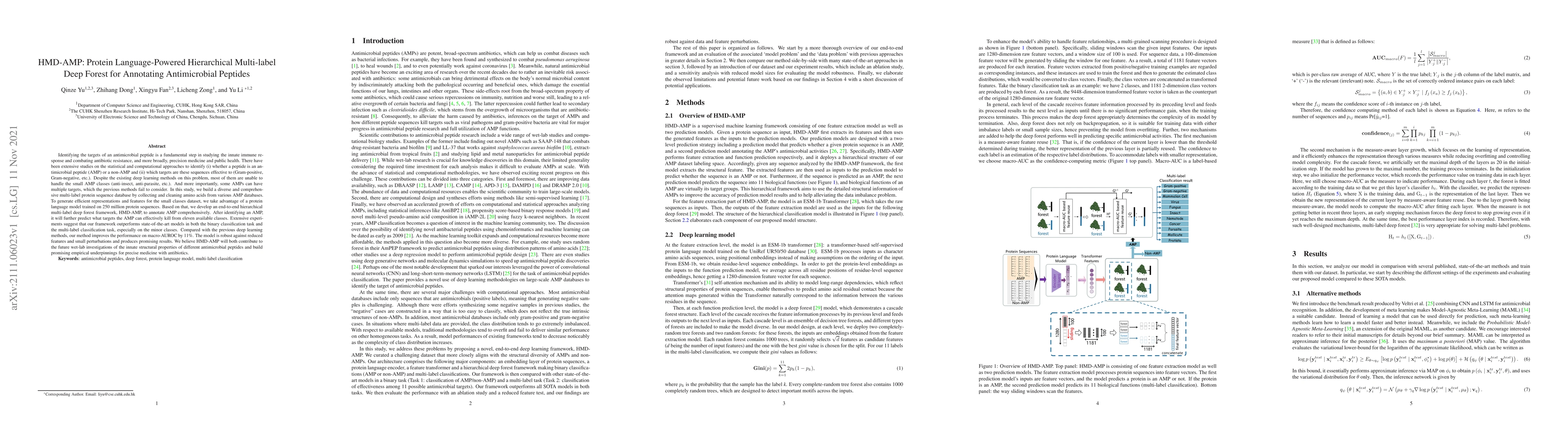 Thumbnail for HMD-AMP: Protein Language-Powered Hierarchical Multi-label Deep Forest
  for Annotating Antimicrobial Peptides