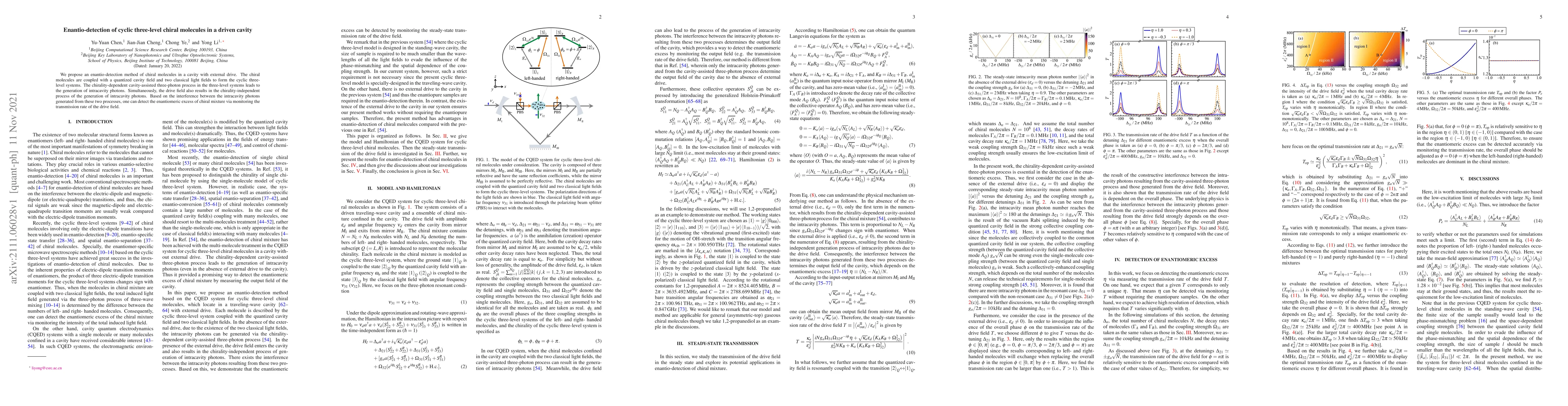 Thumbnail for Enantio-detection of cyclic three-level chiral molecules in a driven
  cavity