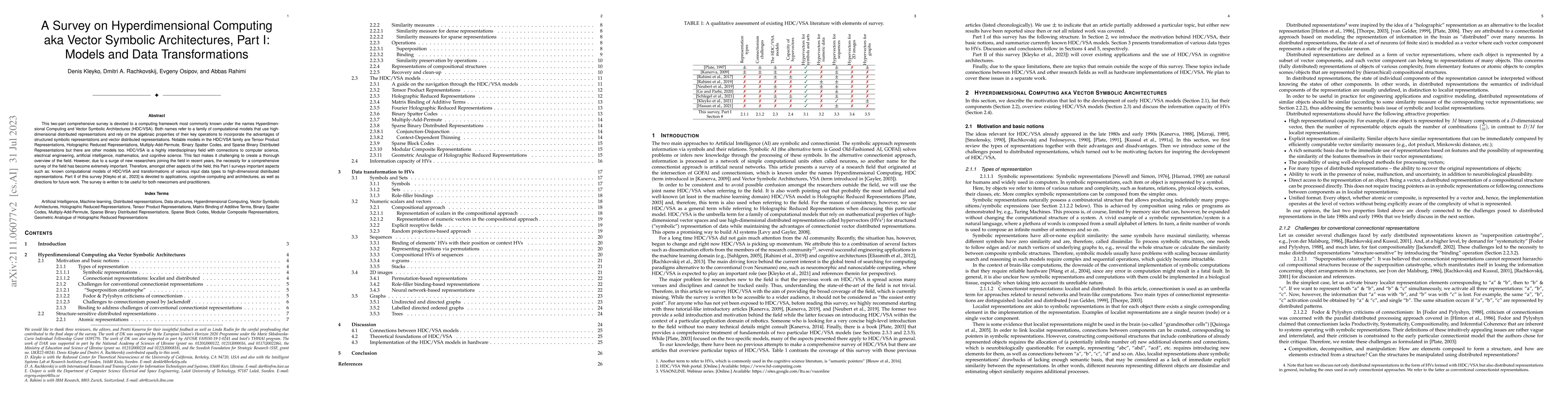 Thumbnail for A Survey on Hyperdimensional Computing aka Vector Symbolic
  Architectures, Part I: Models and Data Transformations