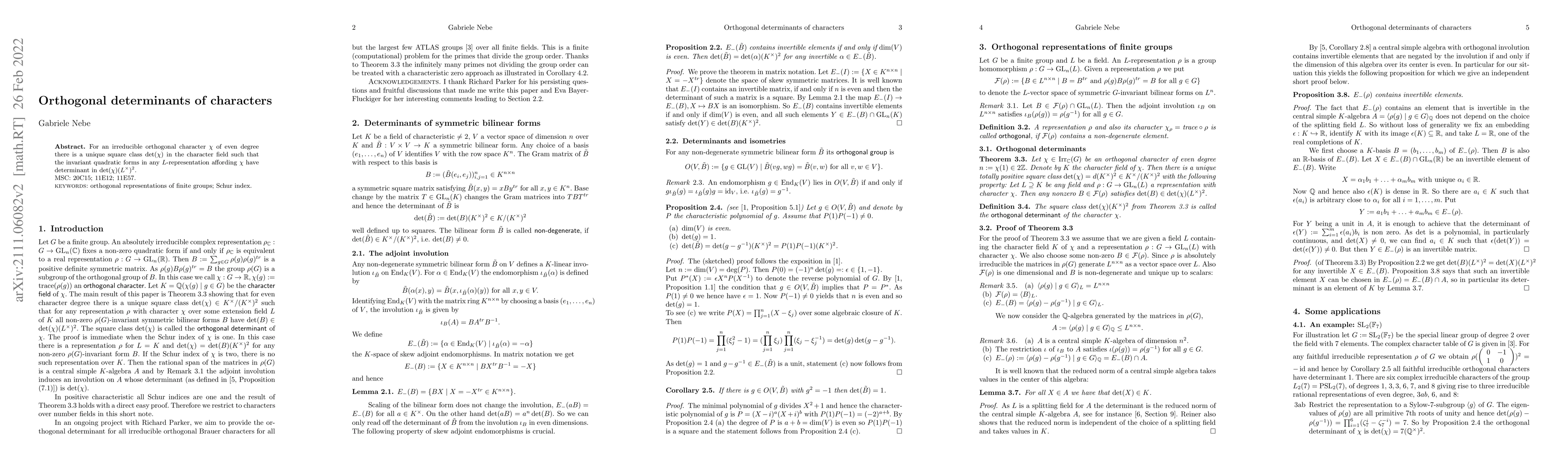 Thumbnail for Orthogonal determinants of characters