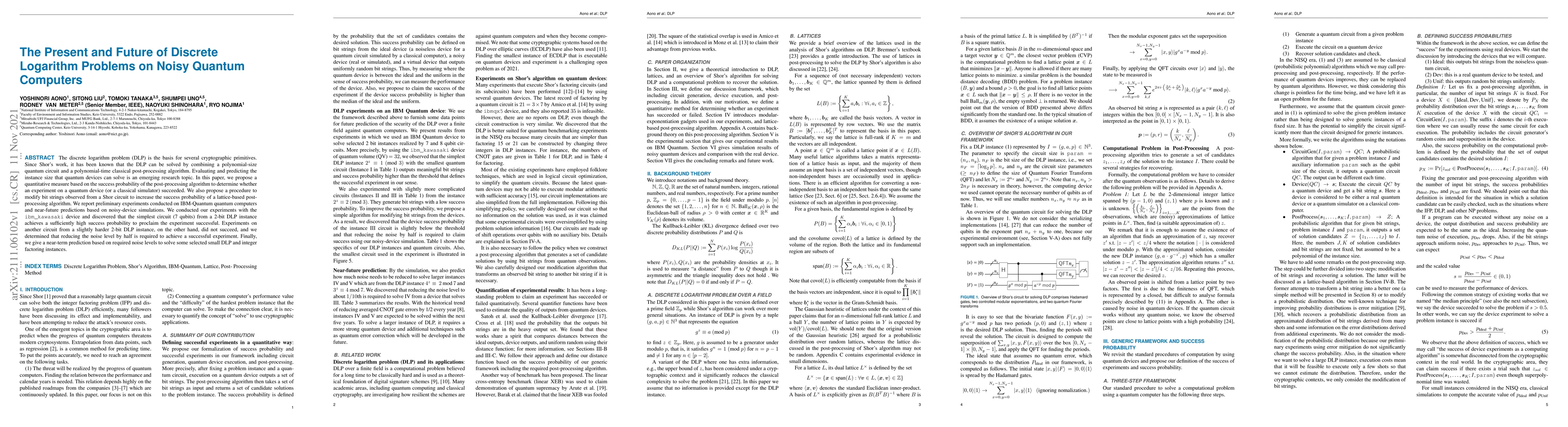 Thumbnail for The Present and Future of Discrete Logarithm Problems on Noisy Quantum
  Computers