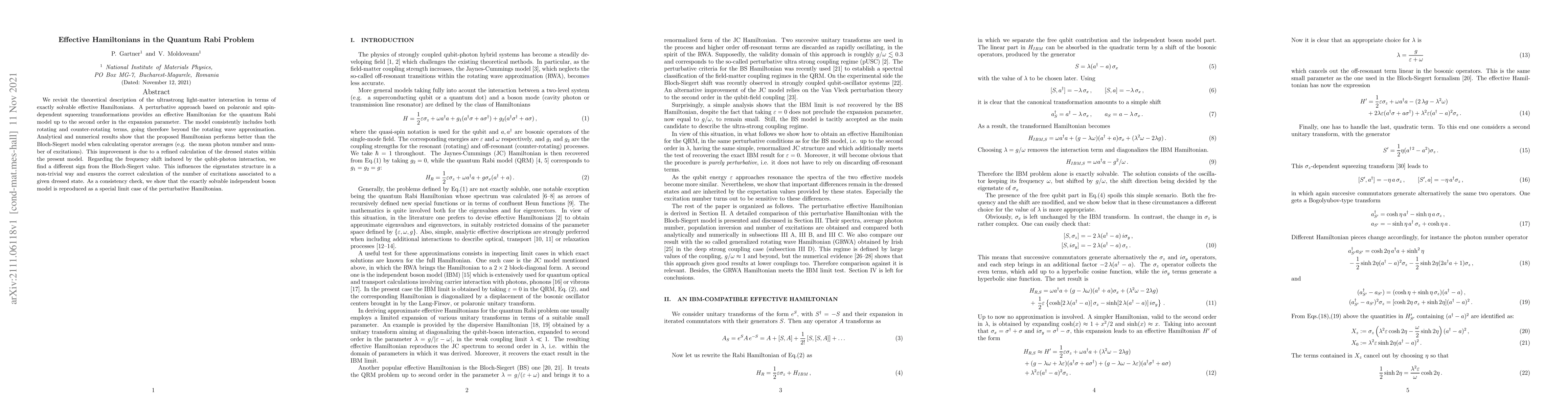 Thumbnail for Effective Hamiltonians in the Quantum Rabi Problem