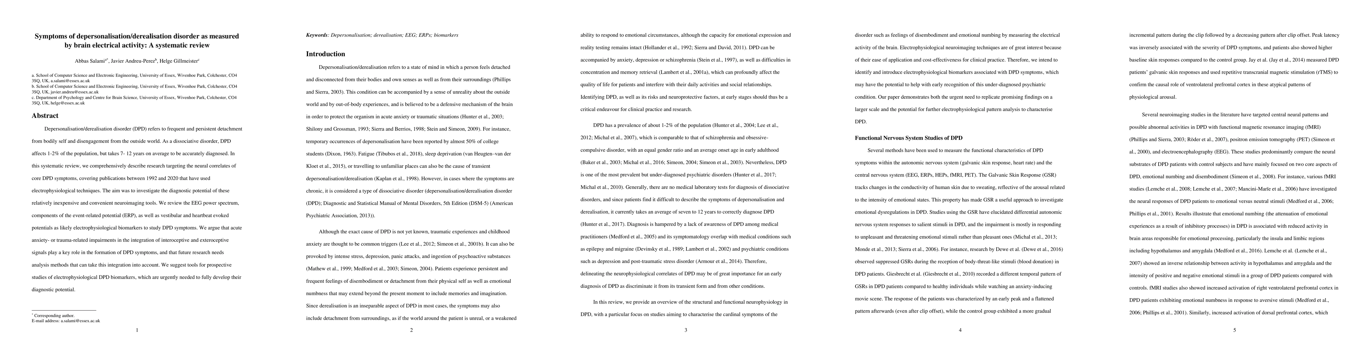 Thumbnail for Symptoms of depersonalisation/derealisation disorder as measured by
  brain electrical activity: A systematic review