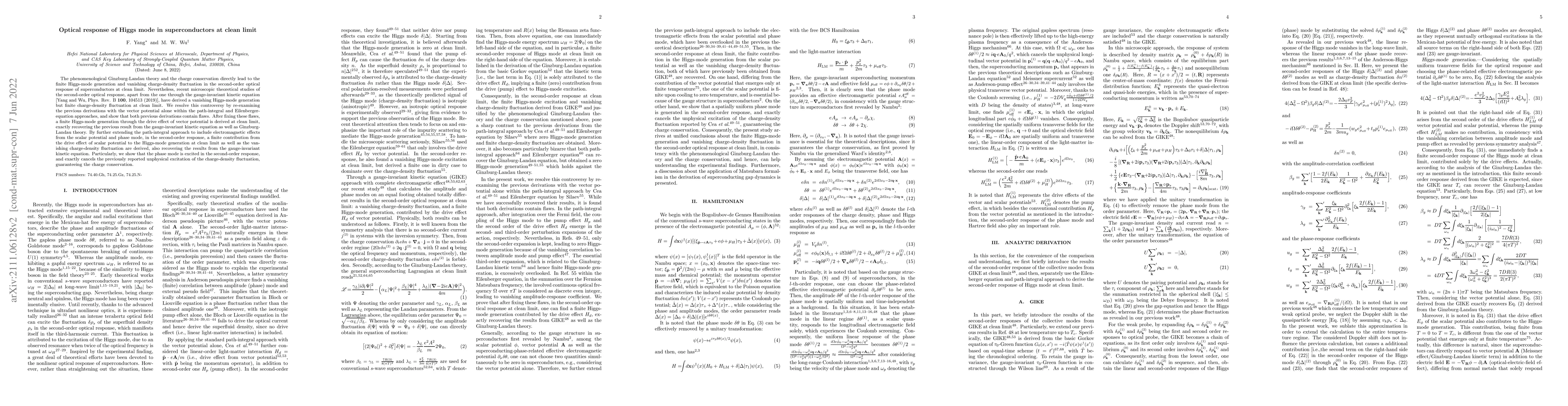Thumbnail for Optical response of Higgs mode in superconductors at clean limit
