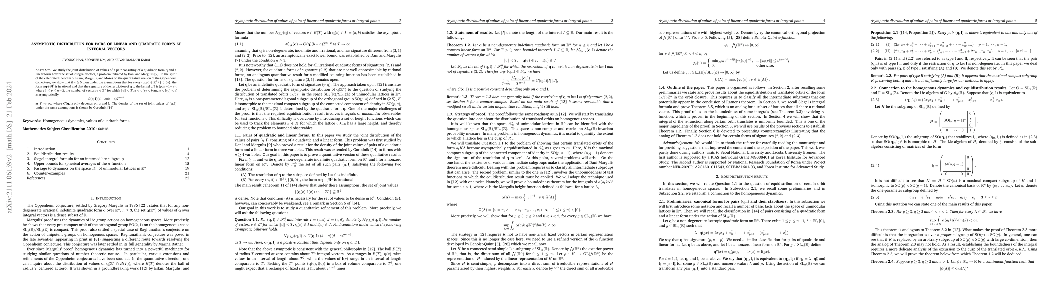 Thumbnail for Asymptotic distribution for pairs of linear and quadratic forms at
  integral vectors