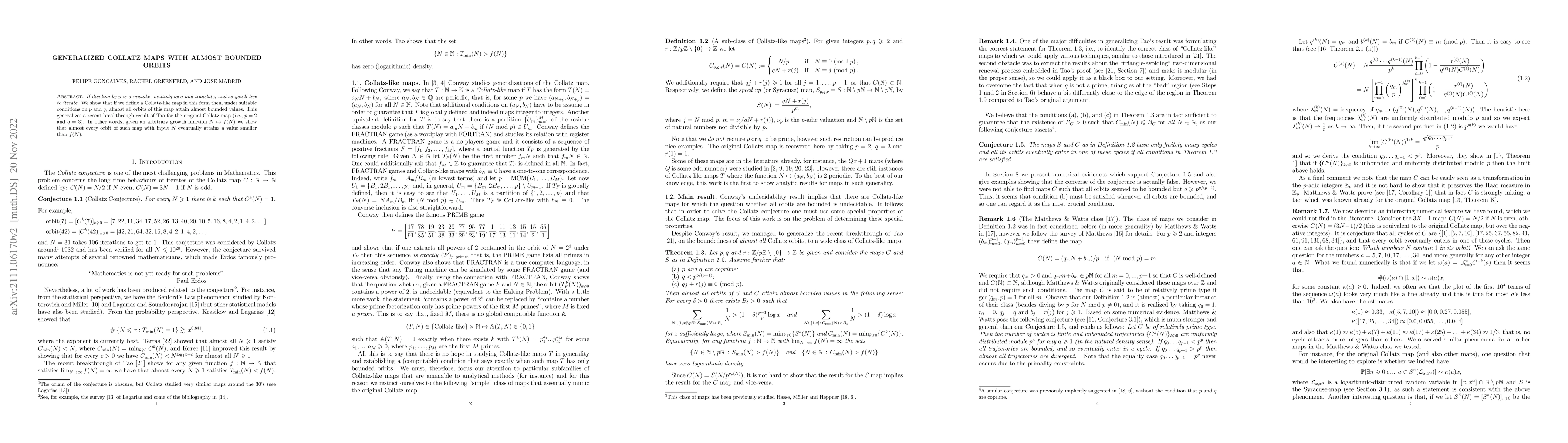 Thumbnail for Generalized Collatz Maps with Almost Bounded Orbits