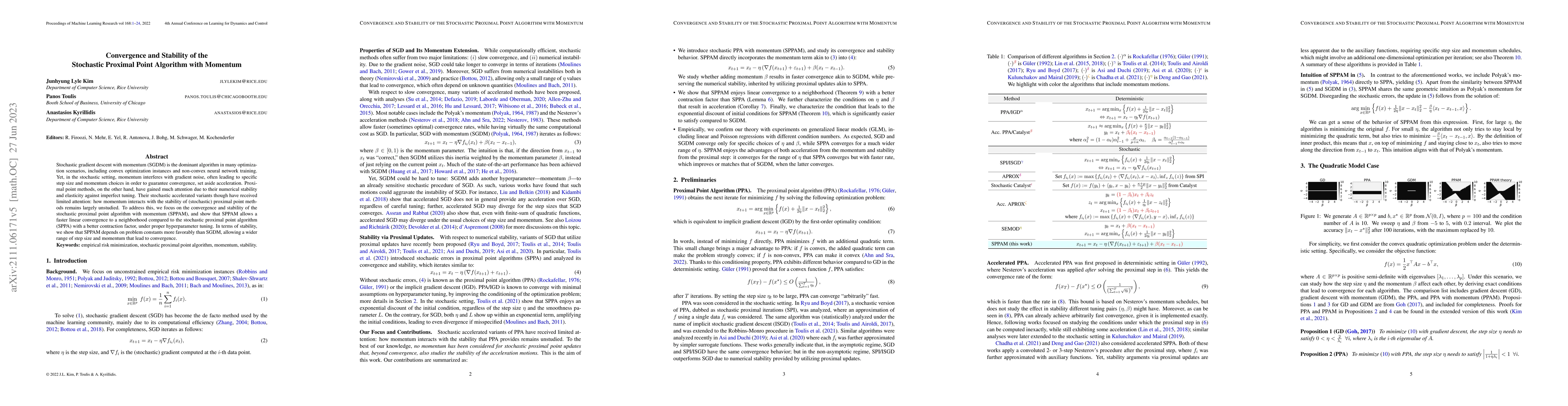 Thumbnail for Convergence and Stability of the Stochastic Proximal Point Algorithm
  with Momentum