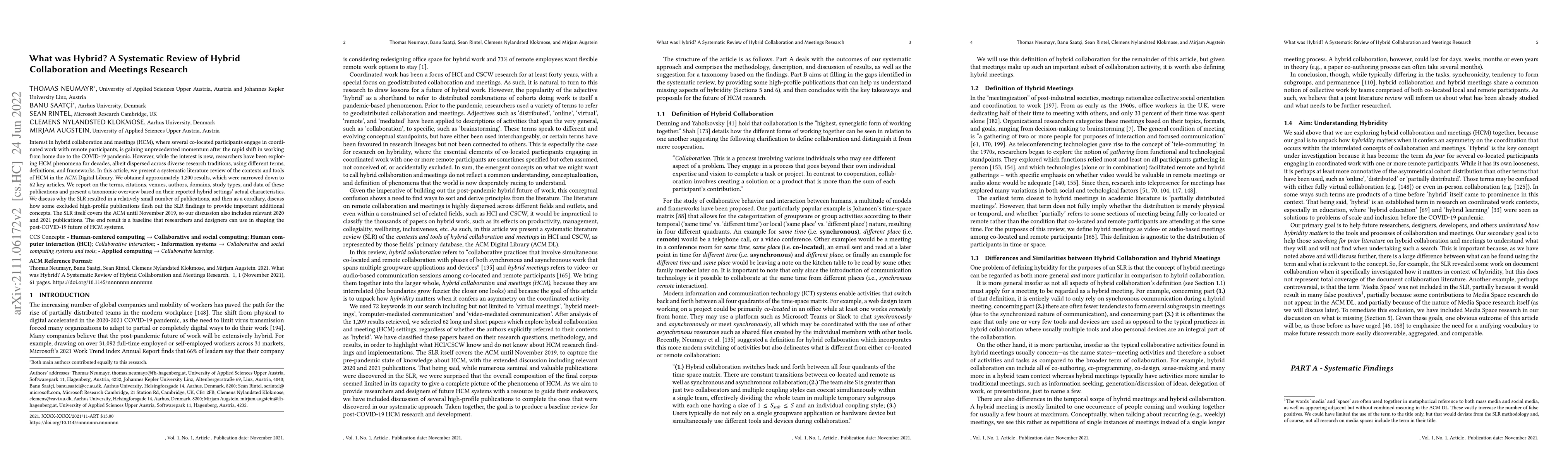 Thumbnail for What was Hybrid? A Systematic Review of Hybrid Collaboration and
  Meetings Research