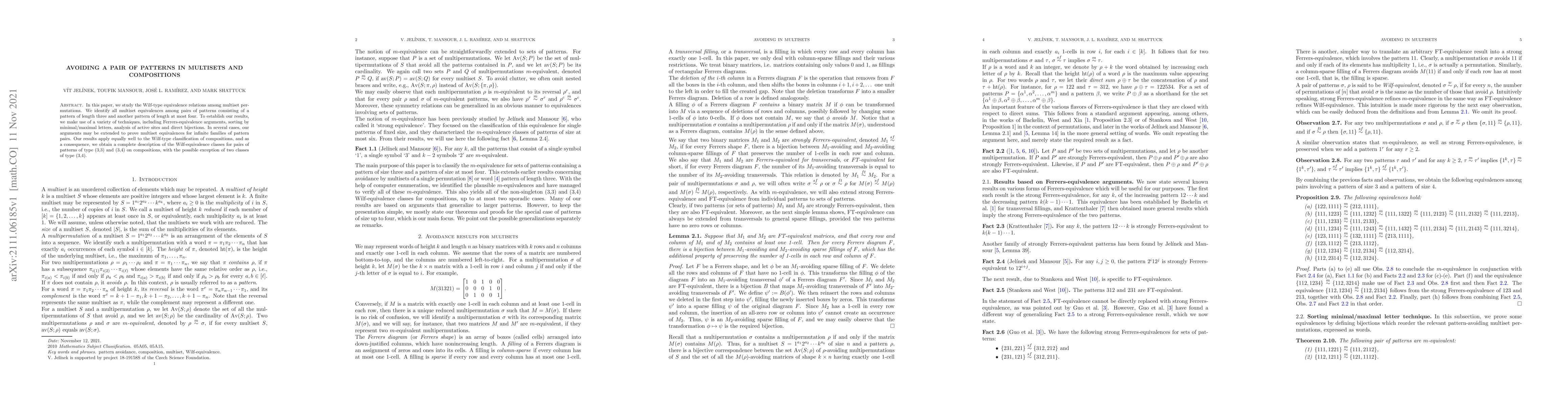 Thumbnail for Avoiding a pair of patterns in multisets and compositions