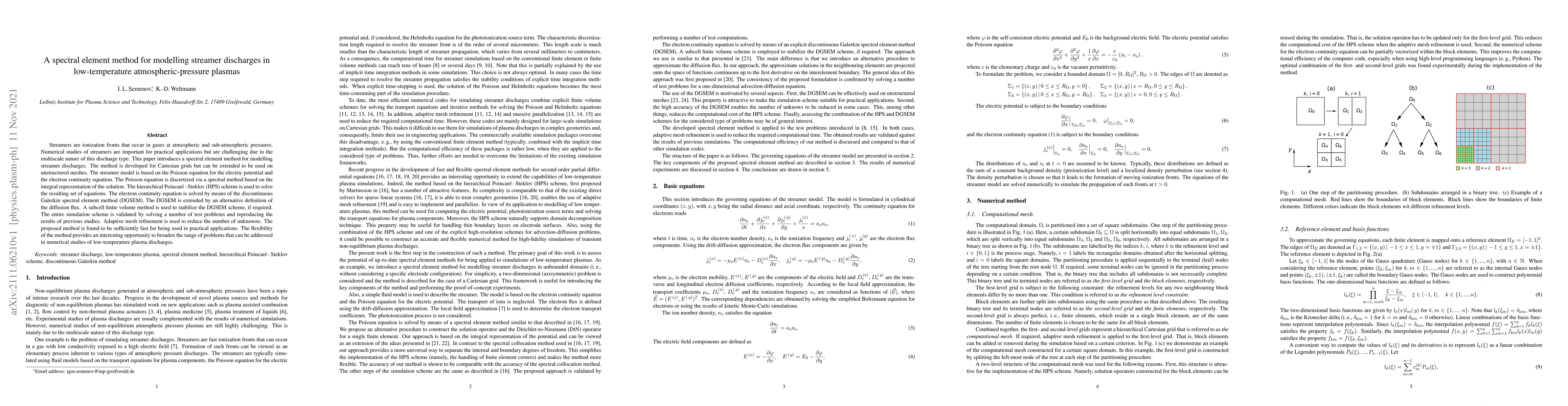 Thumbnail for A spectral element method for modelling streamer discharges in
  low-temperature atmospheric-pressure plasmas