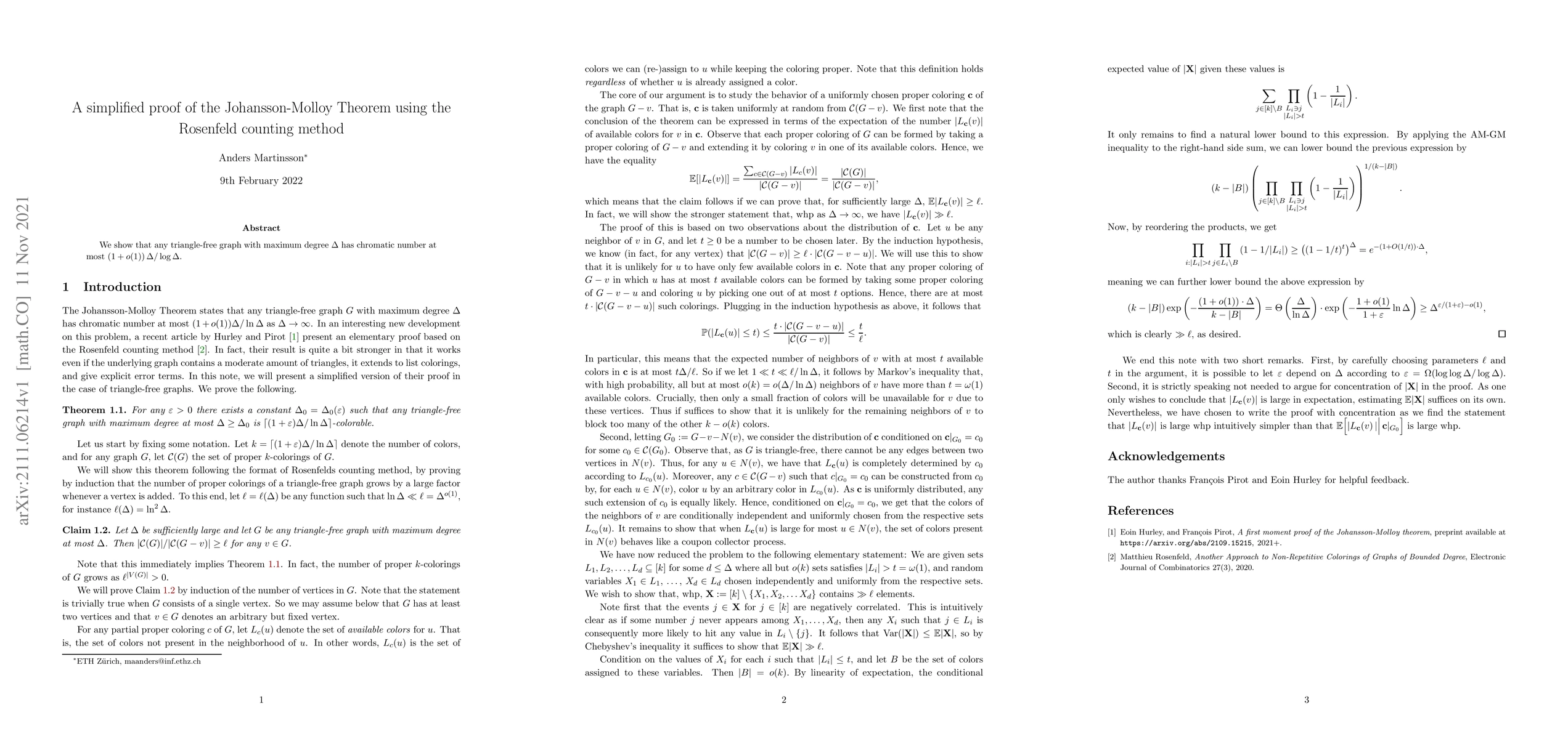 Thumbnail for A simplified proof of the Johansson-Molloy Theorem using the Rosenfeld
  counting method