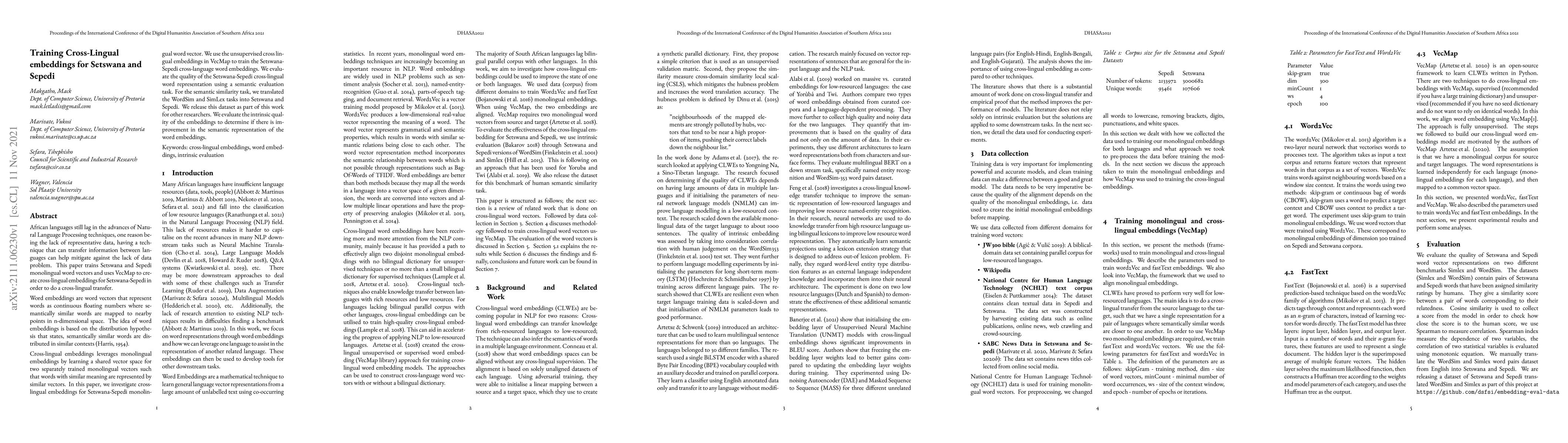 Thumbnail for Training Cross-Lingual embeddings for Setswana and Sepedi