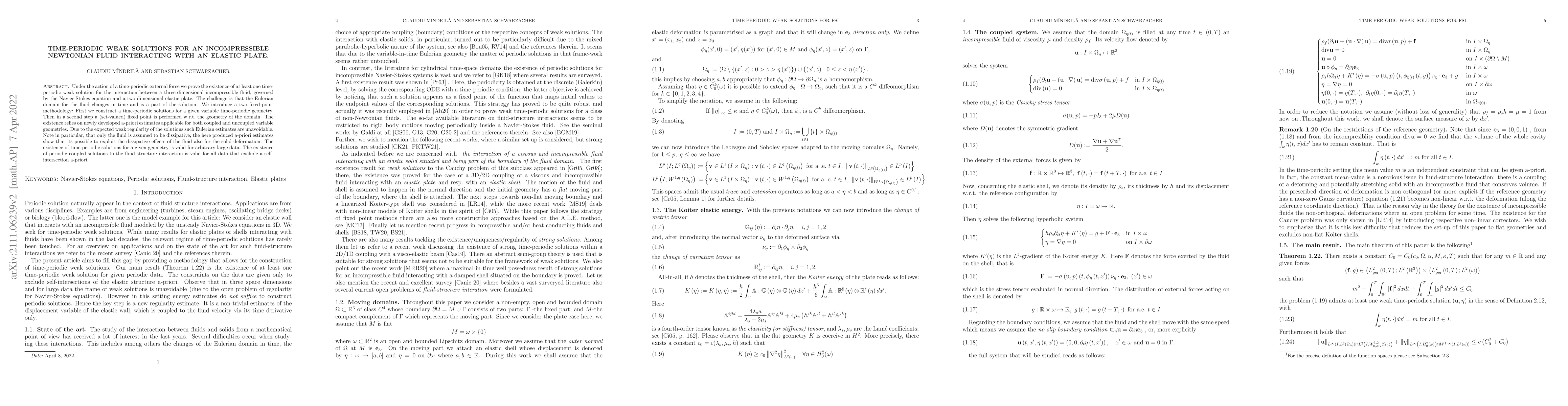 Thumbnail for Time-periodic weak solutions for an incompressible Newtonian fluid
  interacting with an elastic plate