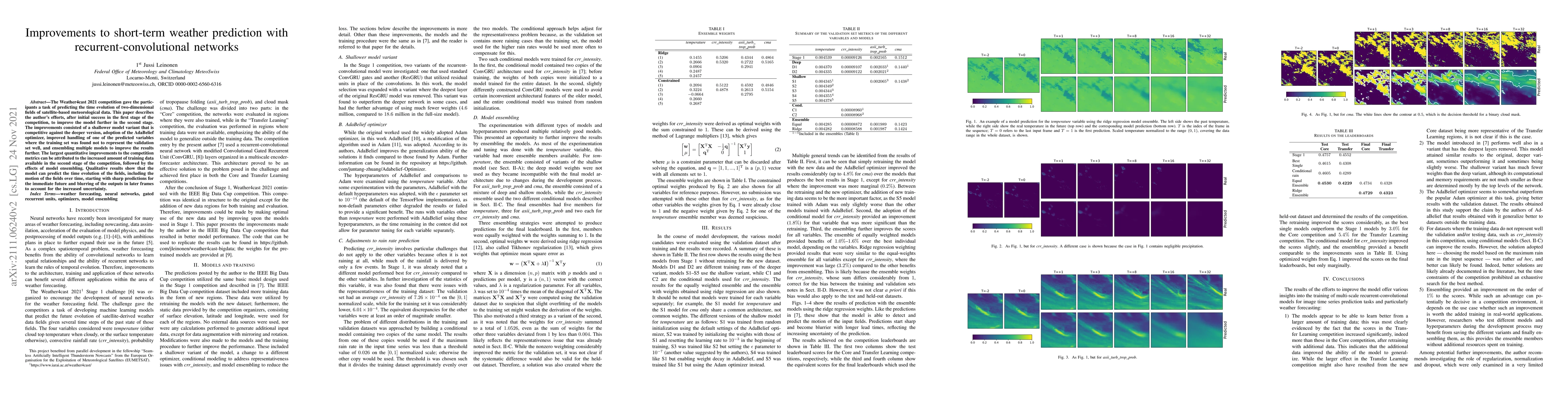 Thumbnail for Improvements to short-term weather prediction with
  recurrent-convolutional networks