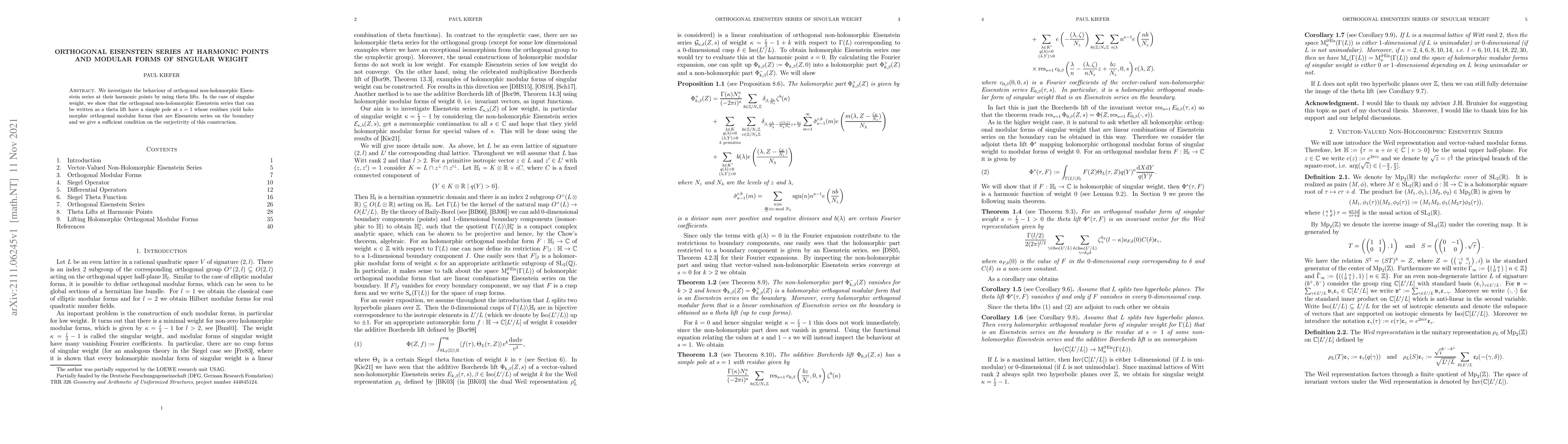 Thumbnail for Orthogonal Eisenstein Series at Harmonic Points and Modular Forms of
  Singular Weight