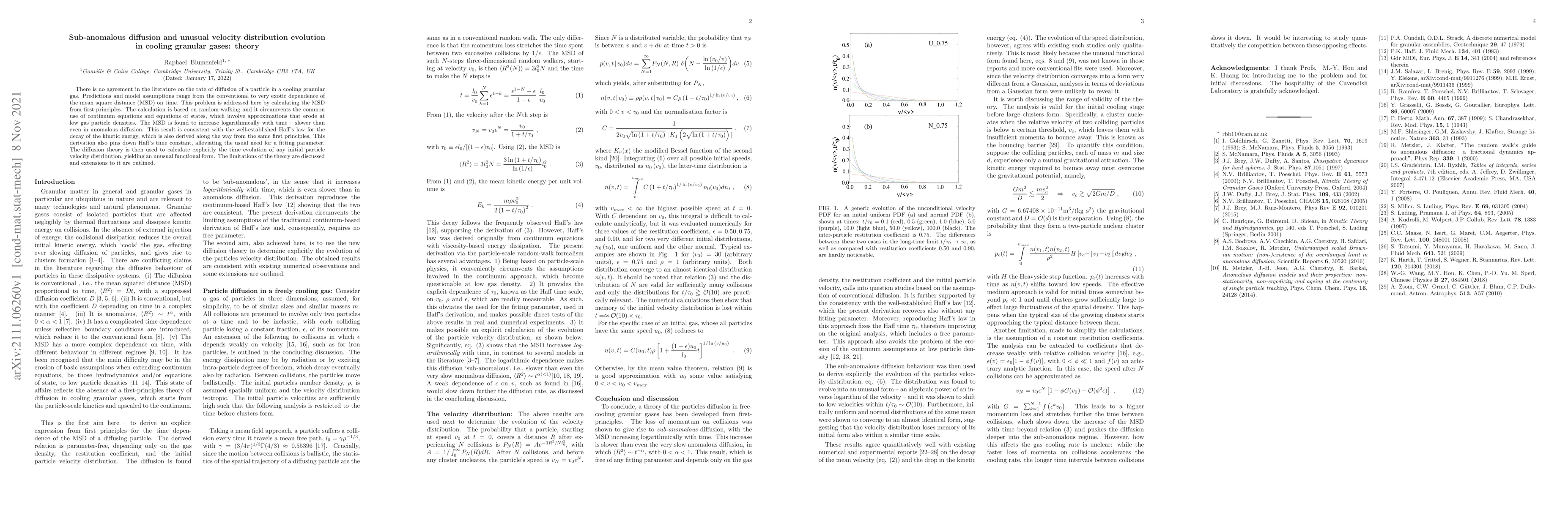 Thumbnail for Sub-anomalous diffusion and unusual velocity distribution evolution in
  cooling granular gases: theory