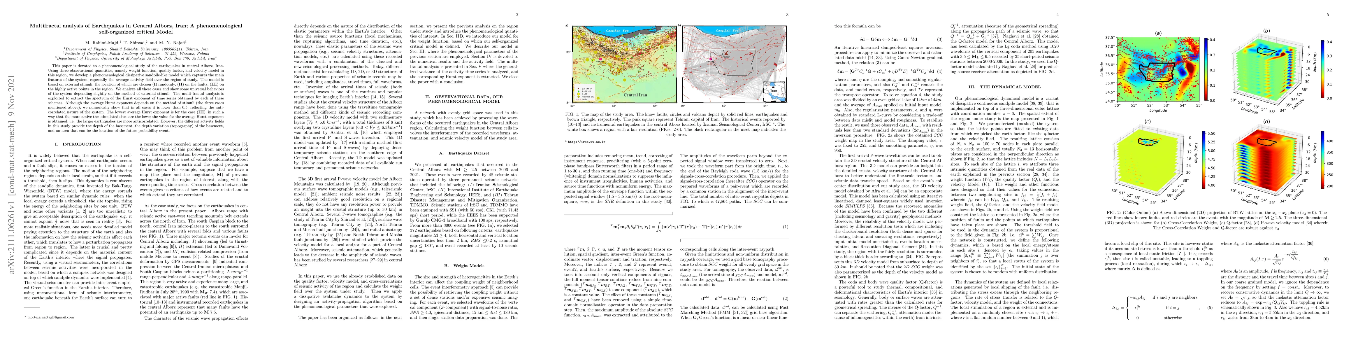 Thumbnail for Multifractal analysis of Earthquakes in Central Alborz, Iran; A
  phenomenological self-organized critical Model