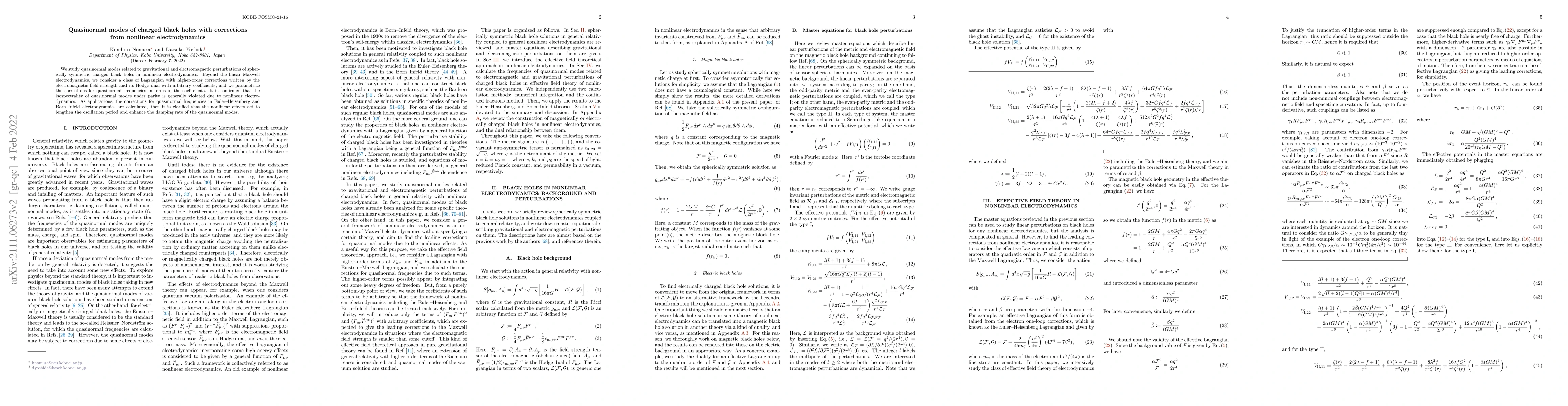 Thumbnail for Quasinormal modes of charged black holes with corrections from nonlinear
  electrodynamics