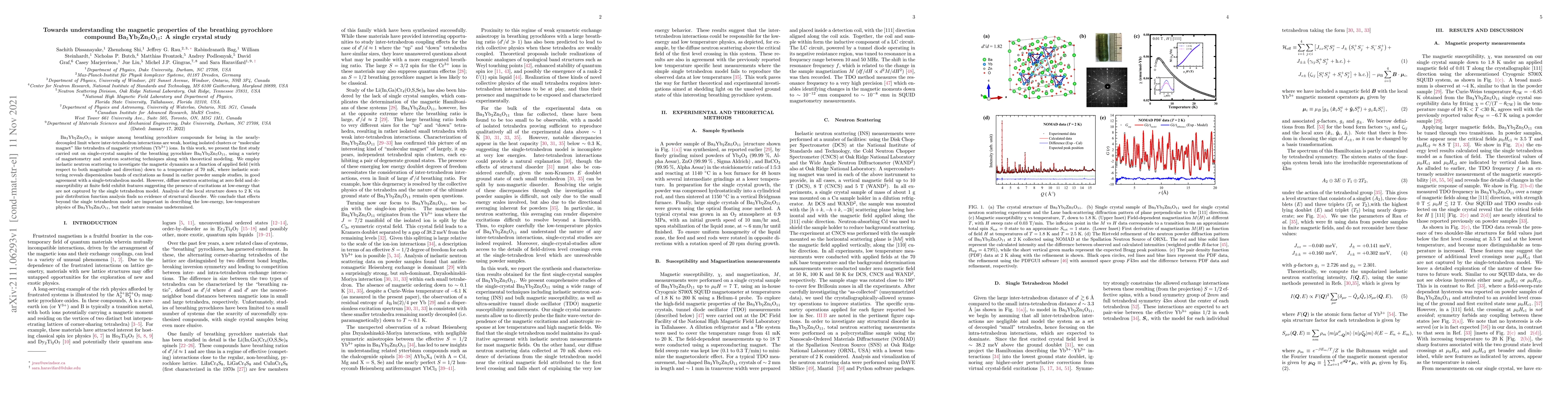 Thumbnail for Towards understanding the magnetic properties of the breathing
  pyrochlore compound Ba3Yb2Zn5O11: A single crystal study