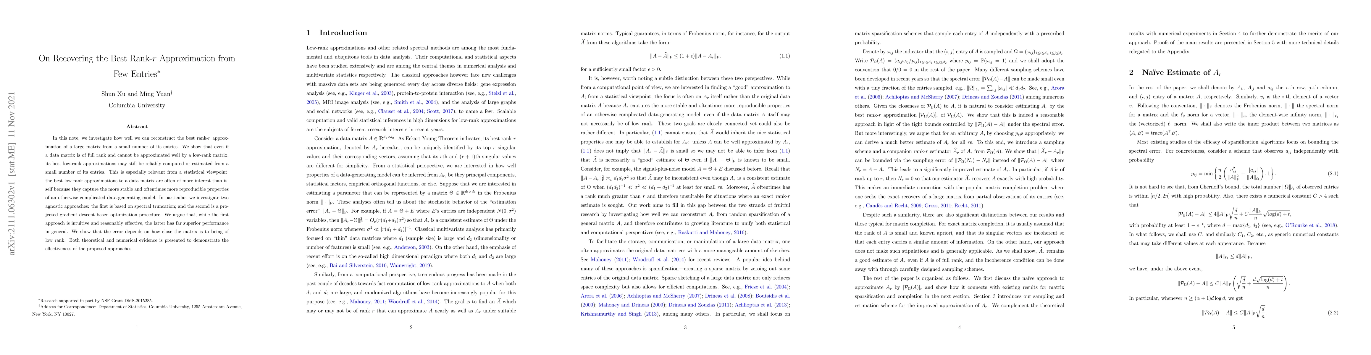 Thumbnail for On Recovering the Best Rank-r Approximation from Few Entries