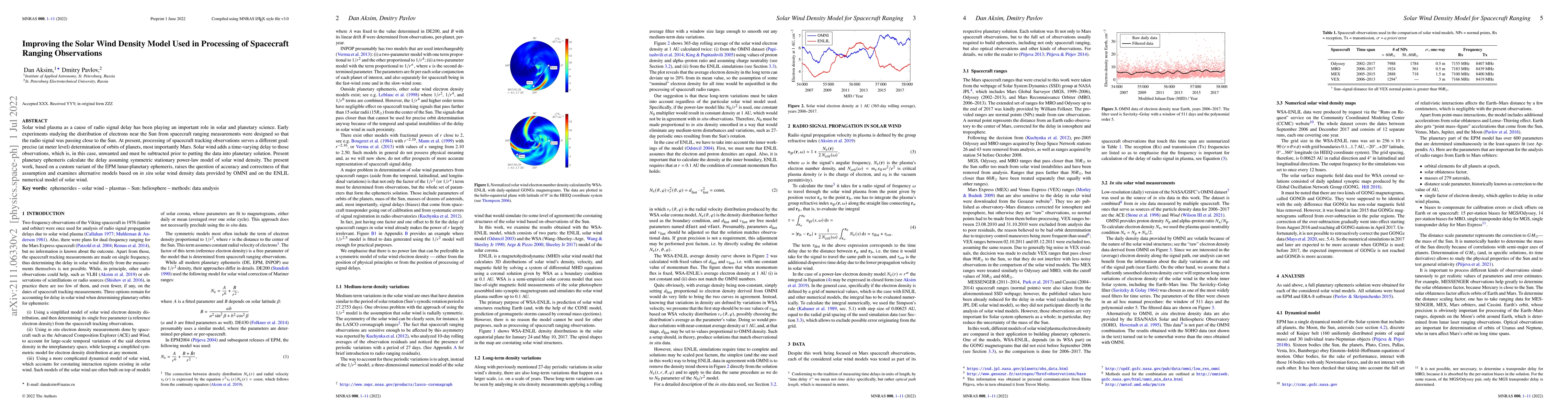 Thumbnail for Improving the Solar Wind Density Model Used in Processing of Spacecraft
  Ranging Observations