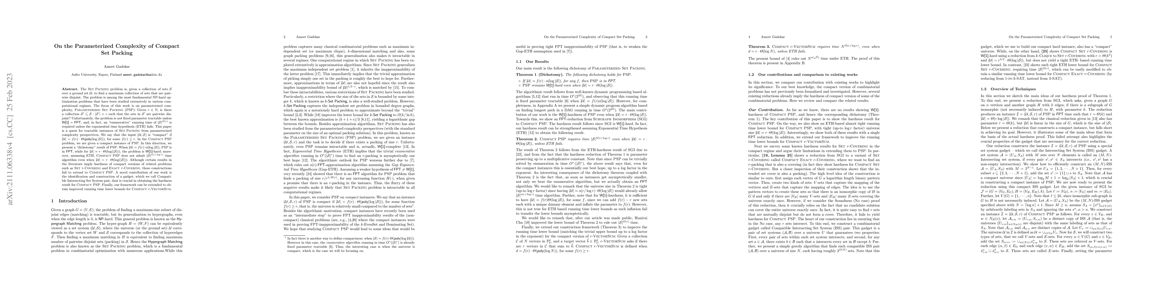 Thumbnail for On the parameterized complexity of Compact Set Packing