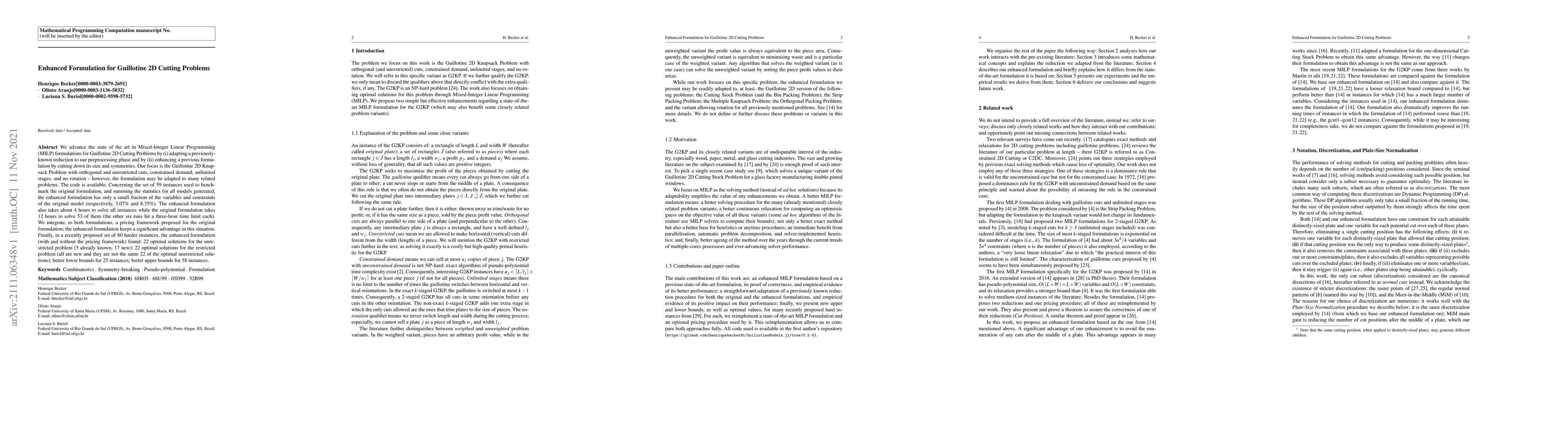 Thumbnail for Enhanced Formulation for Guillotine 2D Cutting Problems