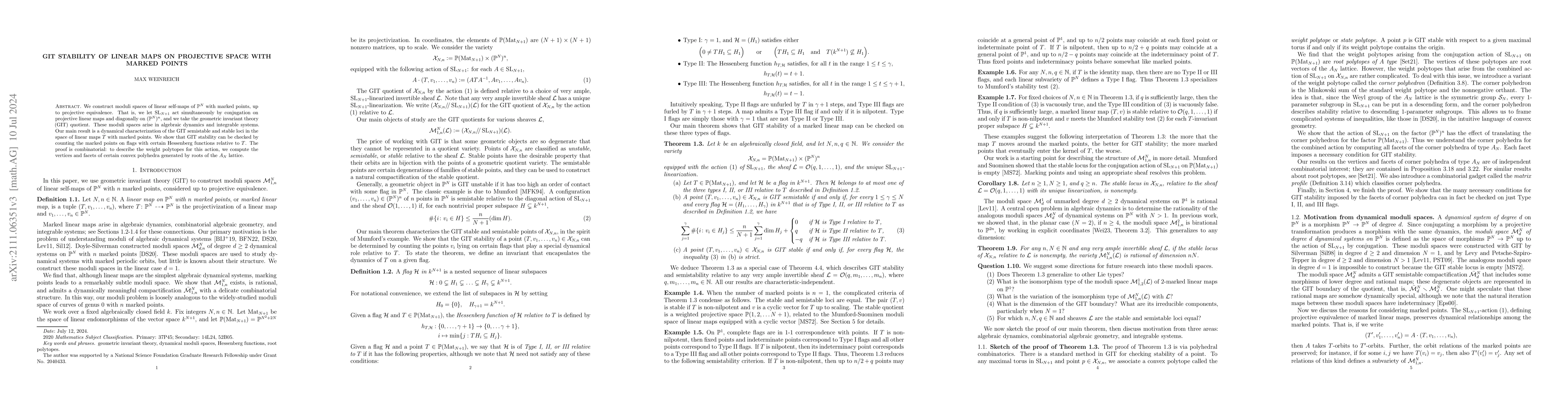 Thumbnail for GIT stability of linear maps on projective space with marked points