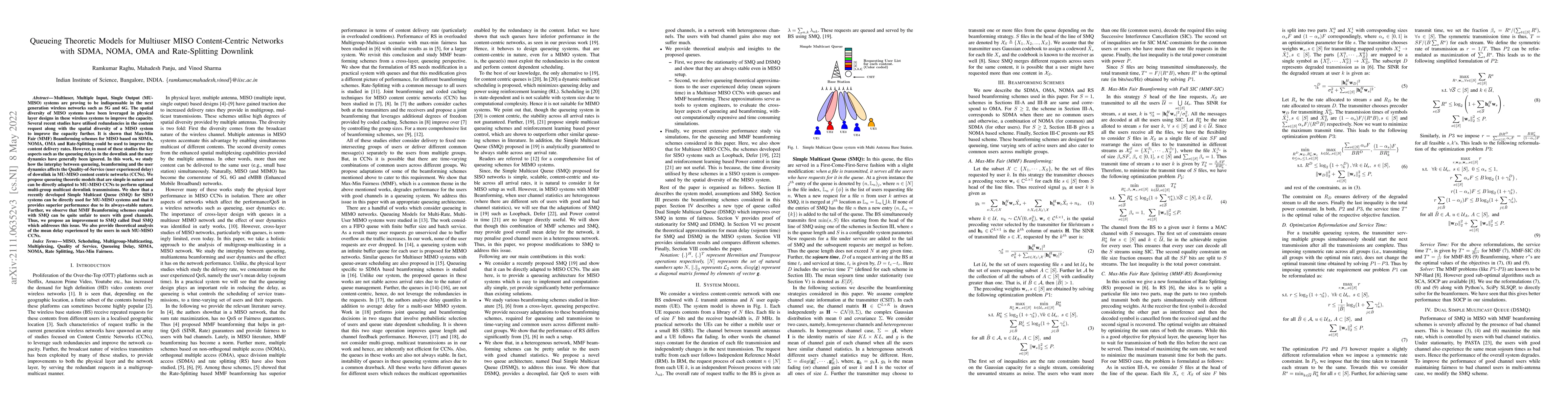 Thumbnail for Queueing Theoretic Models for Multiuser MISO Content-Centric Networks
  with SDMA, NOMA, OMA and Rate-Splitting Downlink