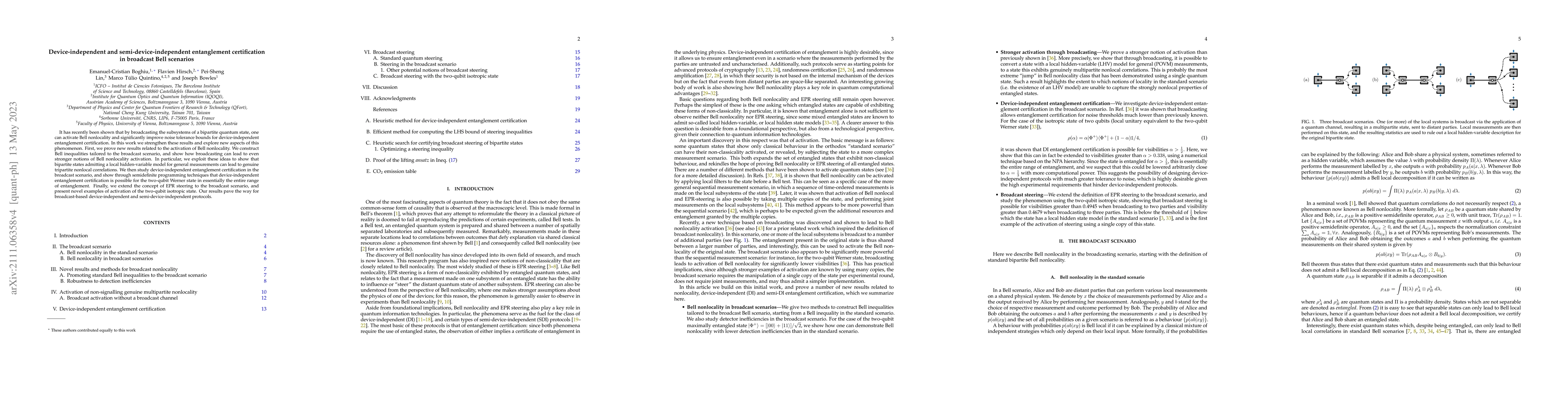 Thumbnail for Device-independent and semi-device-independent entanglement
  certification in broadcast Bell scenarios