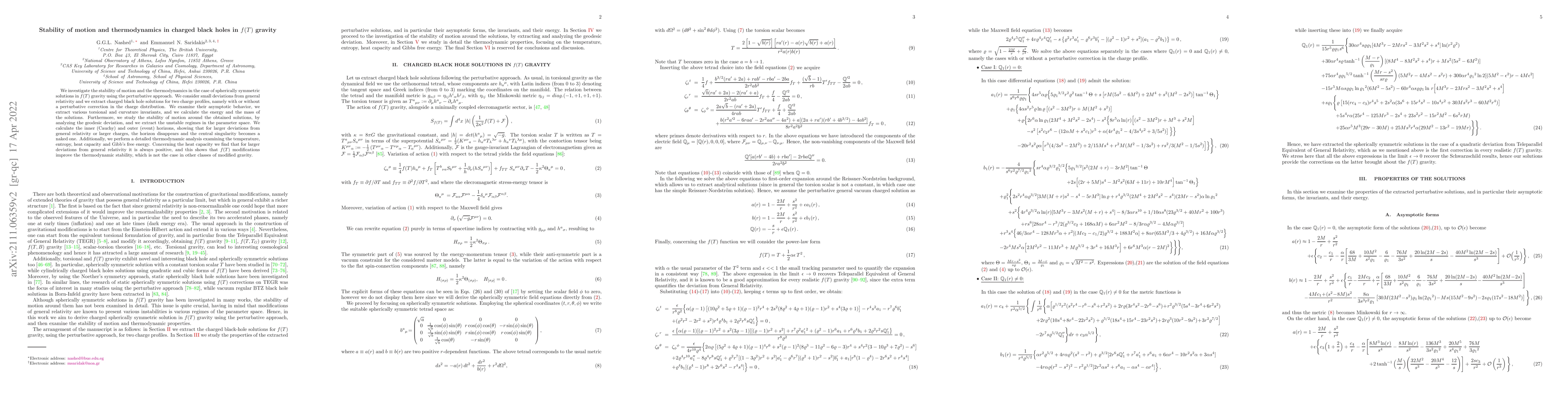 Thumbnail for Stability of motion and thermodynamics in charged black holes in $f(T)$
  gravity