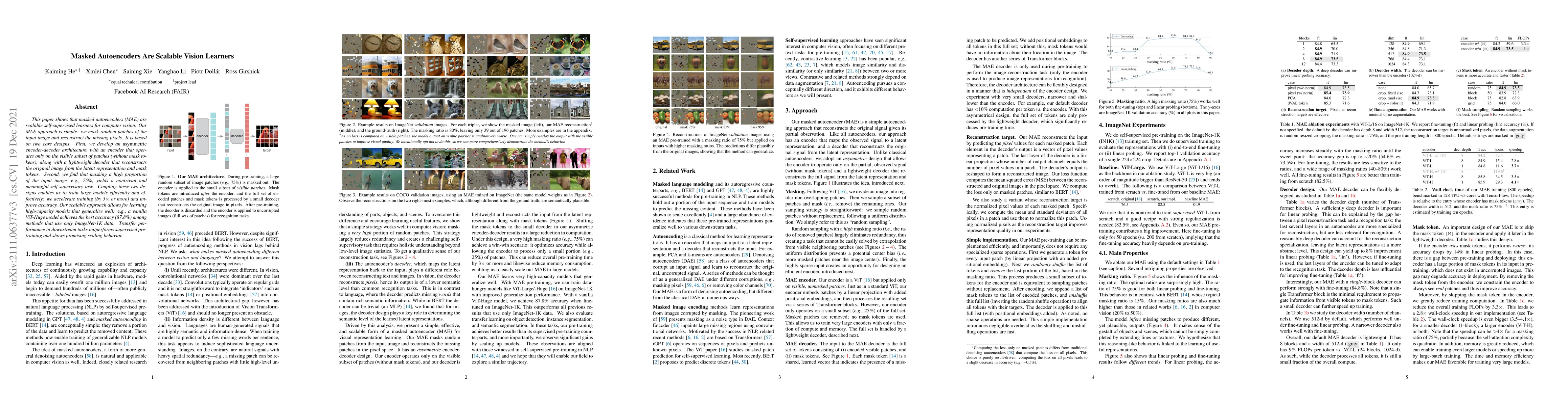 Thumbnail for Masked Autoencoders Are Scalable Vision Learners
