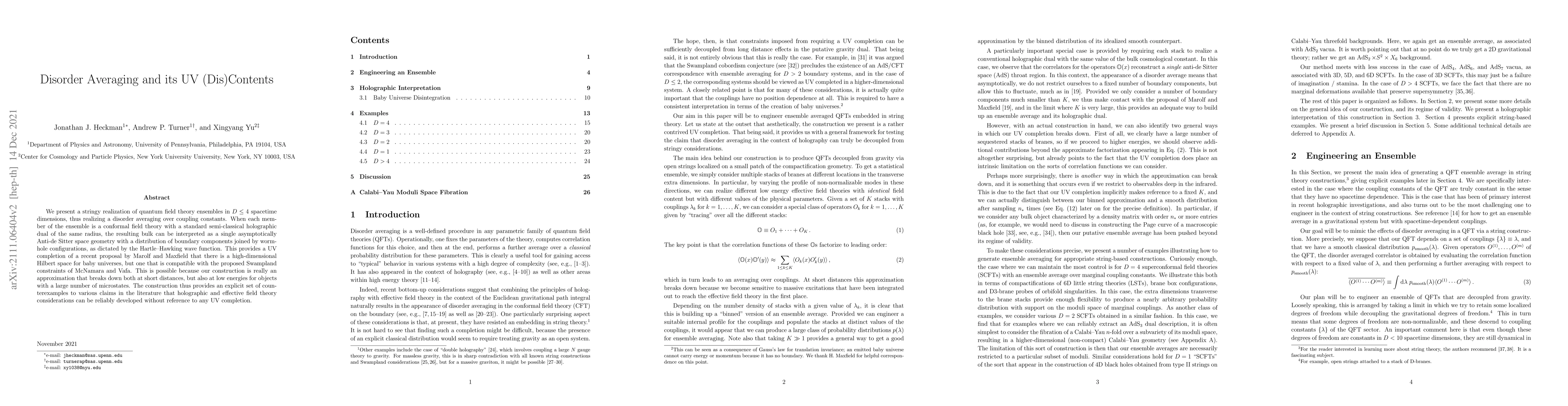 Thumbnail for Disorder Averaging and its UV (Dis)Contents