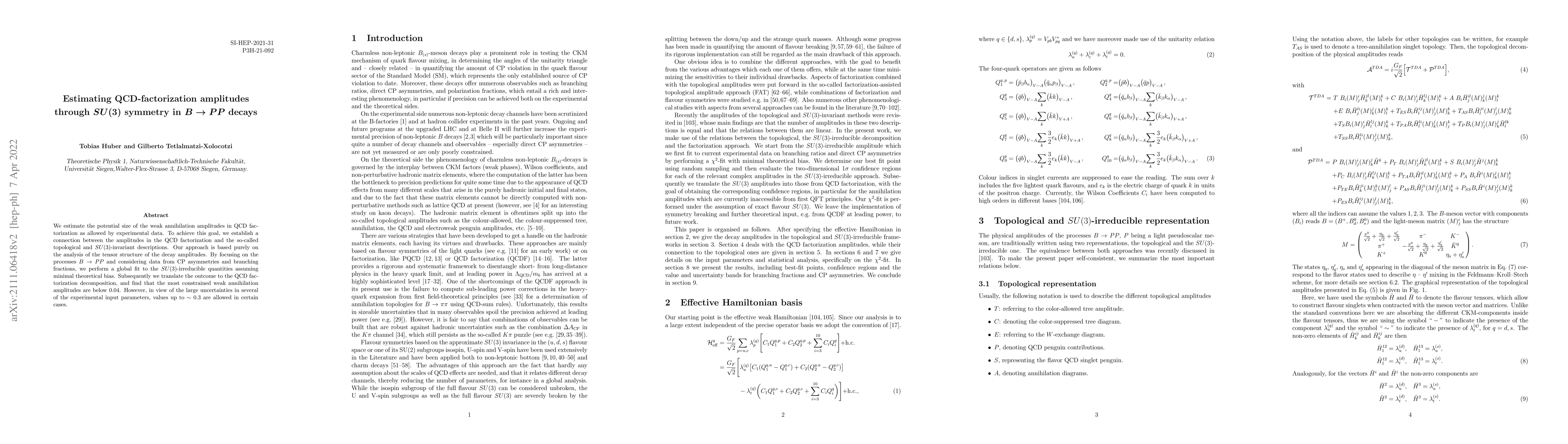 Thumbnail for Estimating QCD-factorization amplitudes through $SU(3)$ symmetry in
  $B\rightarrow P P$ decays