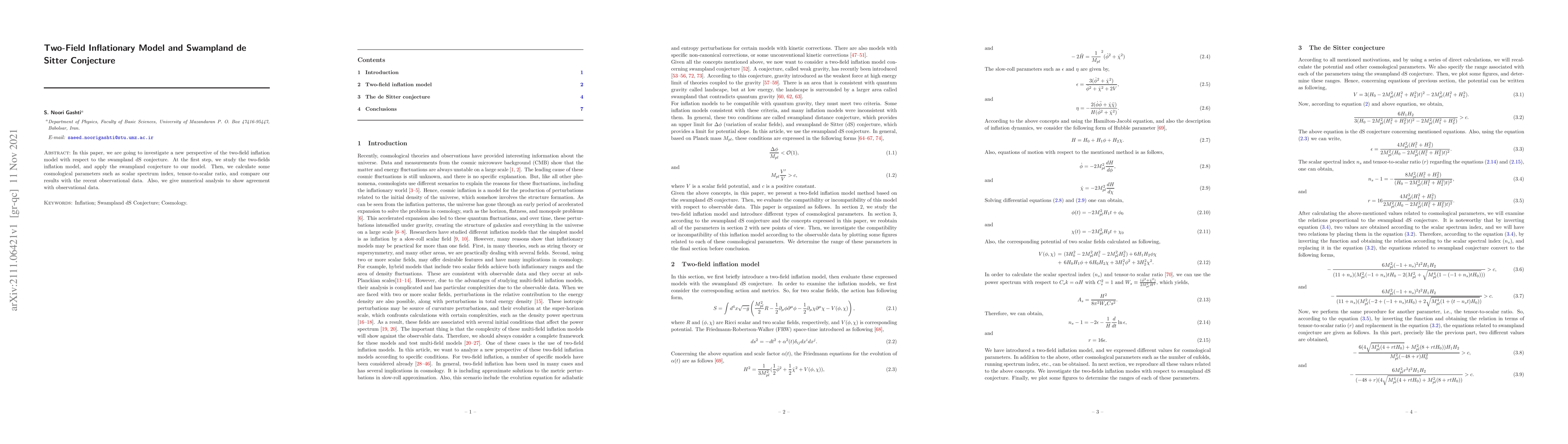 Thumbnail for Two-Field Inflationary Model and Swampland de Sitter Conjecture