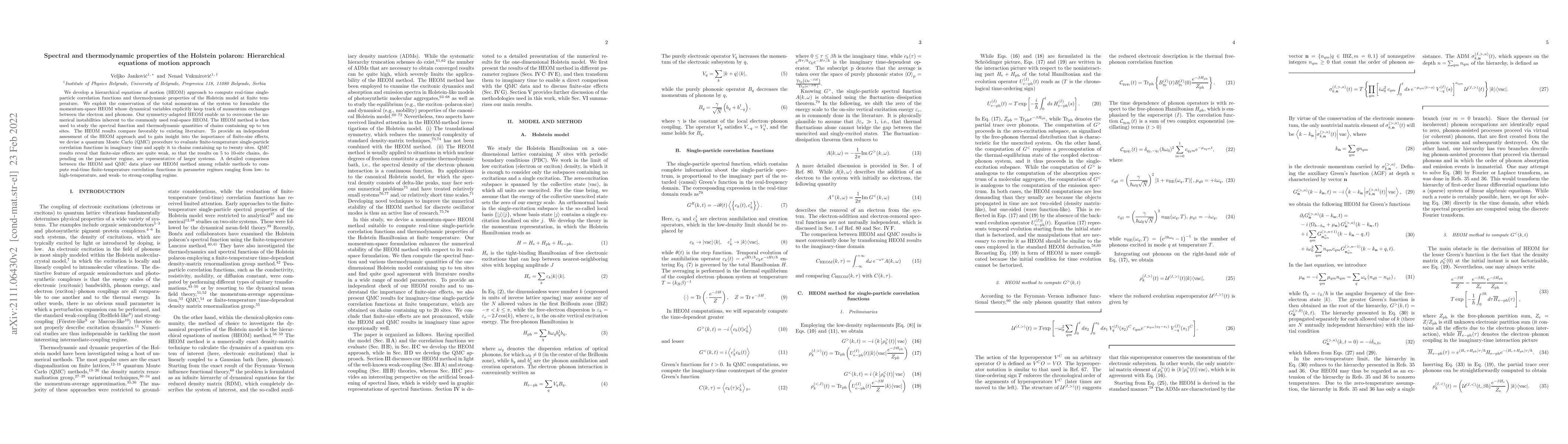 Thumbnail for Spectral and thermodynamic properties of the Holstein polaron:
  Hierarchical equations of motion approach