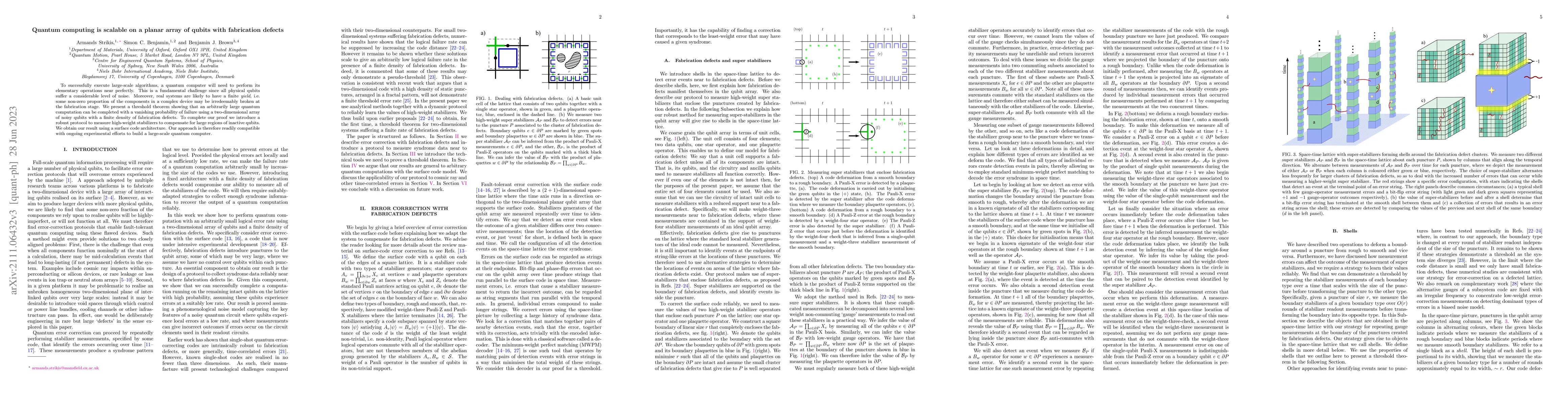 Thumbnail for Quantum computing is scalable on a planar array of qubits with
  fabrication defects