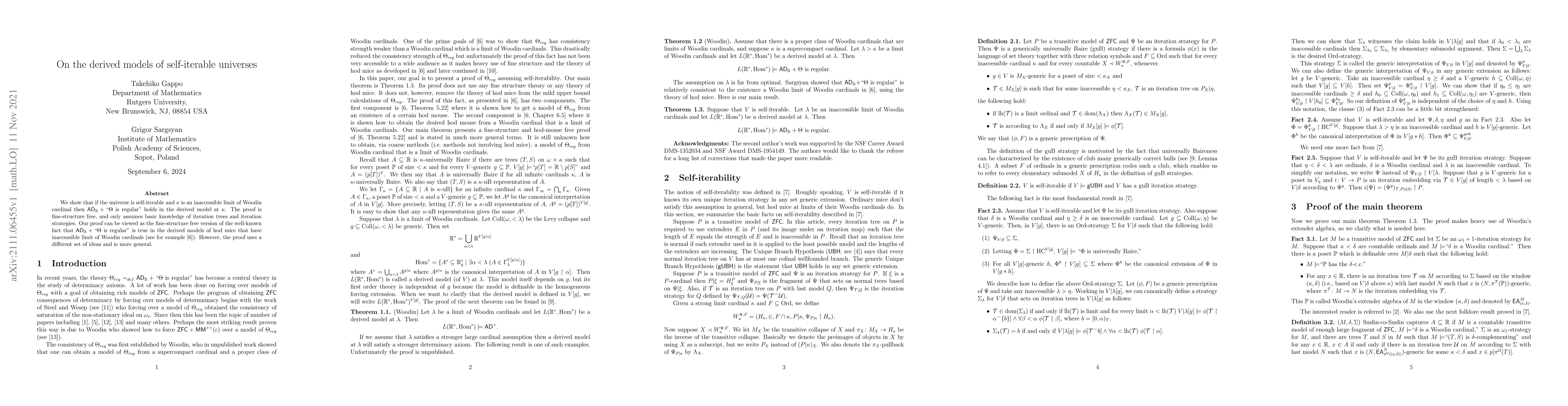 Thumbnail for On the derived models of self iterable universes