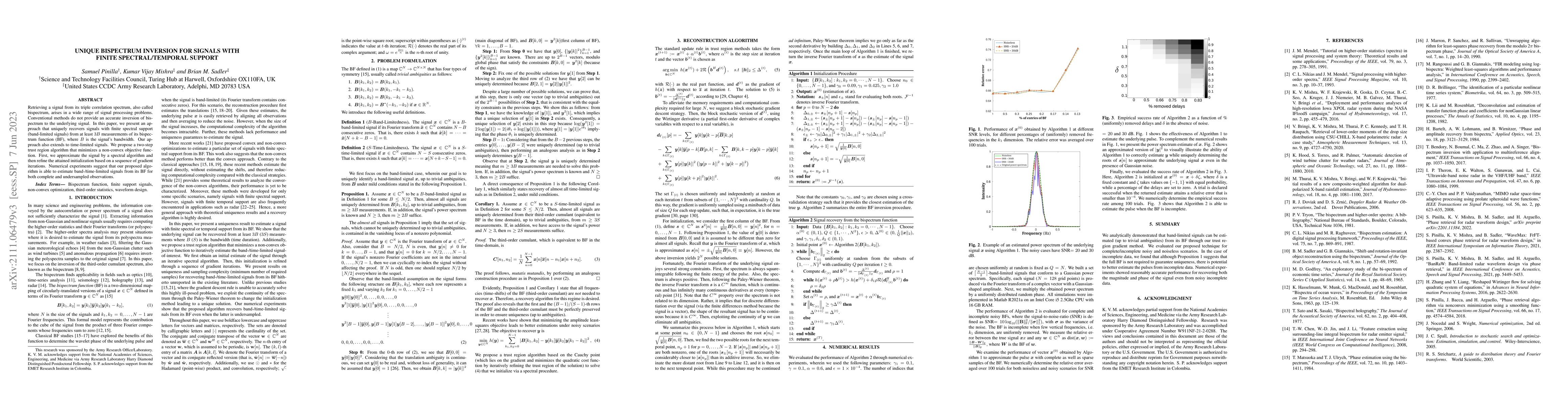 Thumbnail for Unique Bispectrum Inversion for Signals with Finite Spectral/Temporal
  Support