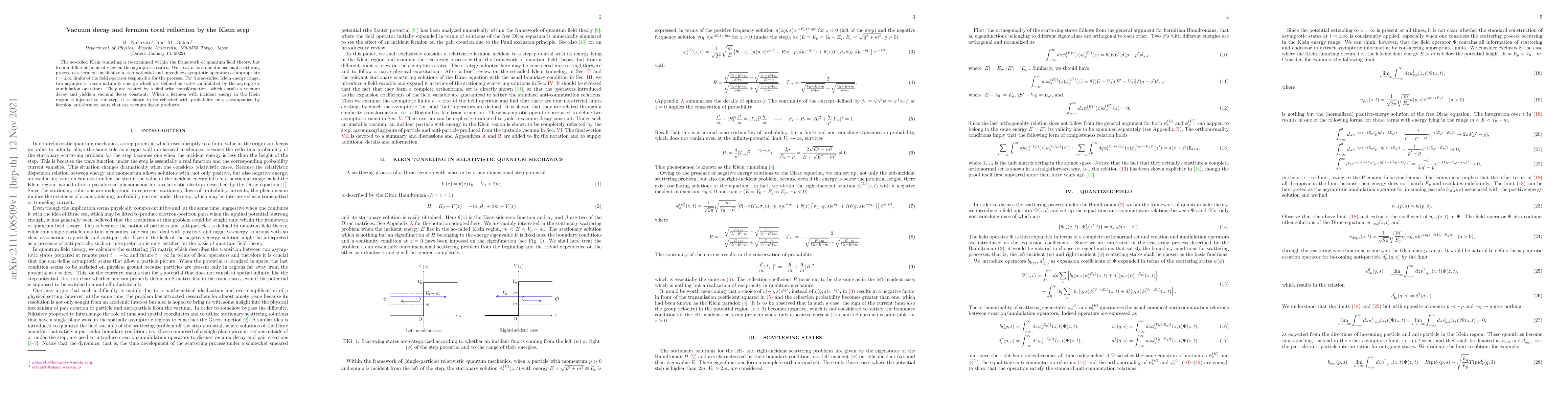 Thumbnail for Vacuum decay and fermion total reflection by the Klein step
