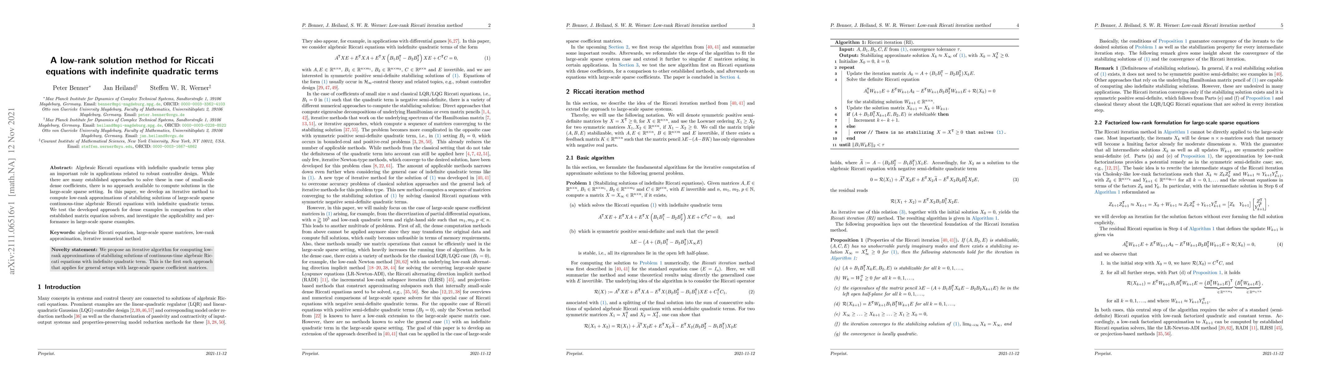 Thumbnail for A low-rank solution method for Riccati equations with indefinite
  quadratic terms