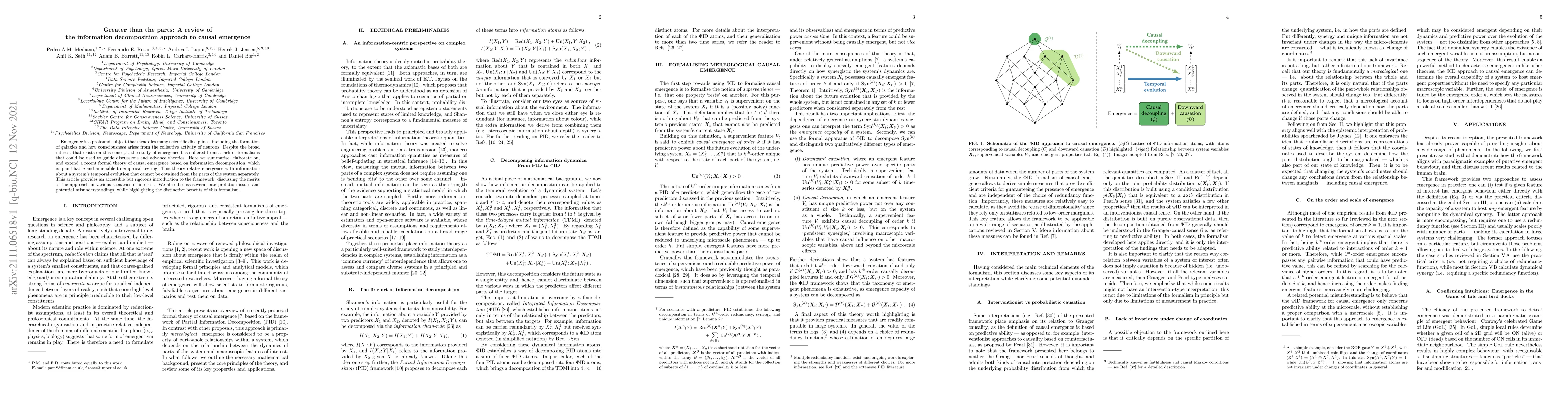 Thumbnail for Greater than the parts: A review of the information decomposition
  approach to causal emergence