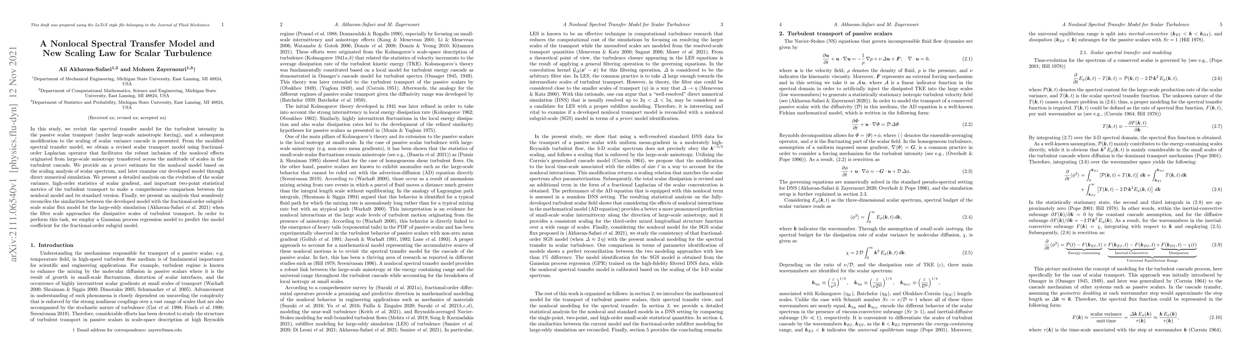 Thumbnail for A Nonlocal Spectral Transfer Model and New Scaling Law for Scalar
  Turbulence