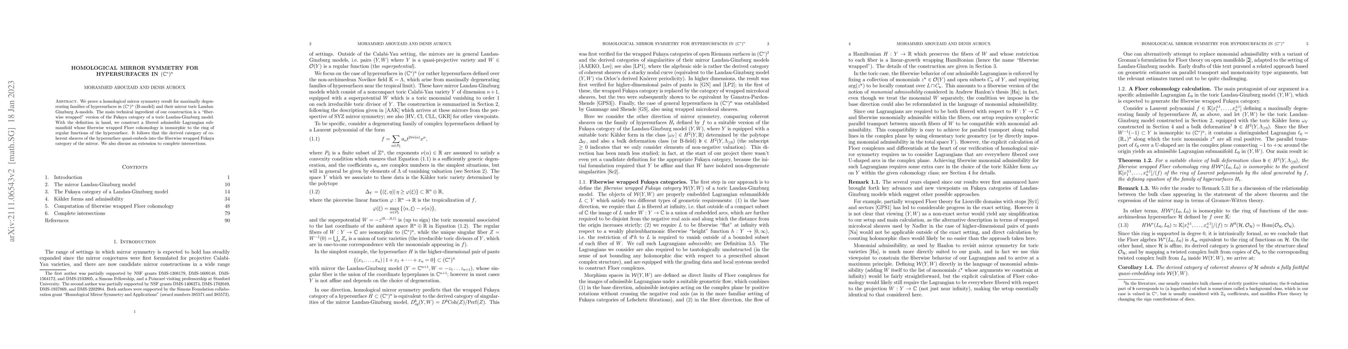 Thumbnail for Homological mirror symmetry for hypersurfaces in $(\mathbb{C}^*)^n$
