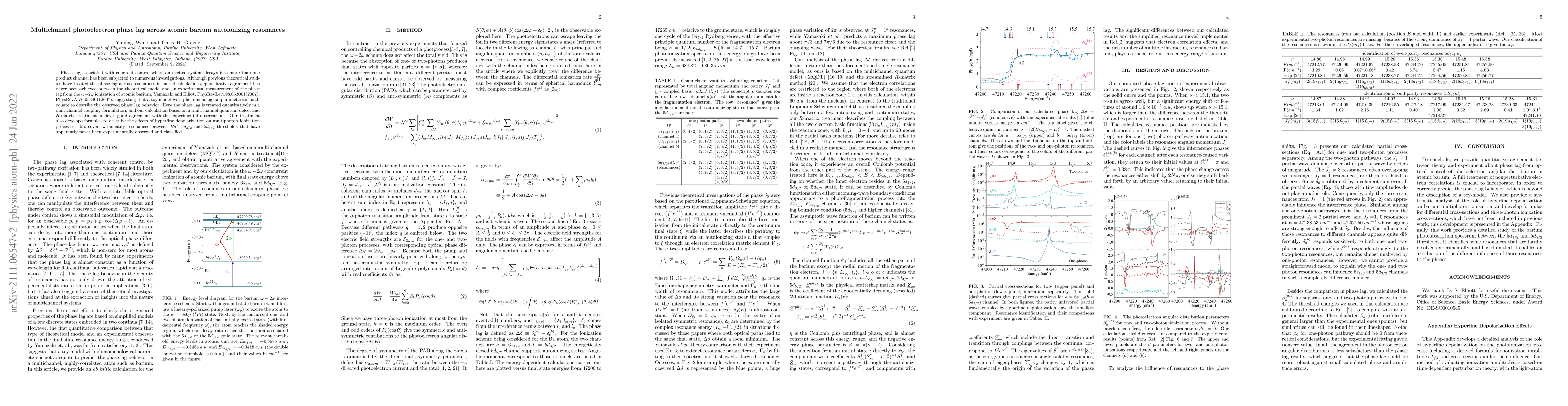 Thumbnail for Multichannel photoelectron phase lag across atomic barium autoionizing
  resonances