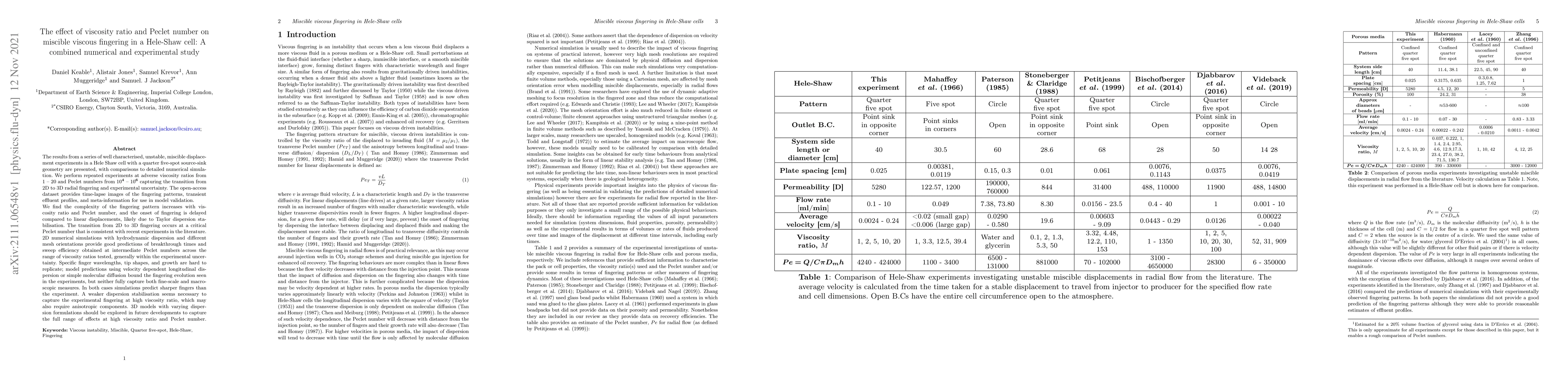 Thumbnail for The effect of viscosity ratio and Peclet number on miscible viscous
  fingering in a Hele-Shaw cell: A combined numerical and experimental study
